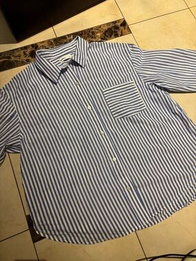 Sonoma Blue and White Striped Button-Down Shirt